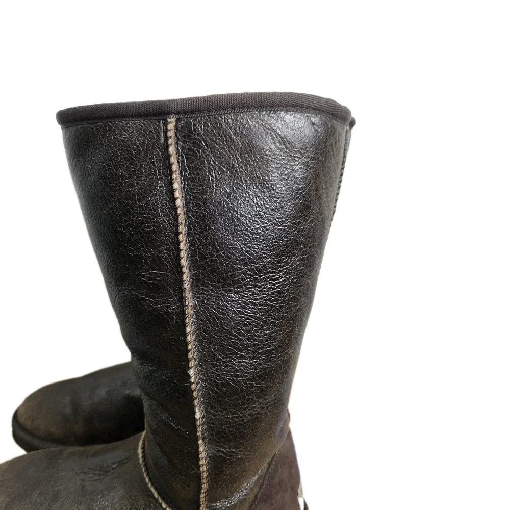 Uggs Tall Bomber 5804 Brown Leather Sheepskin‎ Lined Womens 6 Boots Warm Winter